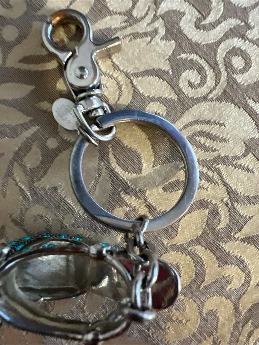 Spring Street High Heel Shoe Keychain Rhinestones Teal Turquoise Fashion